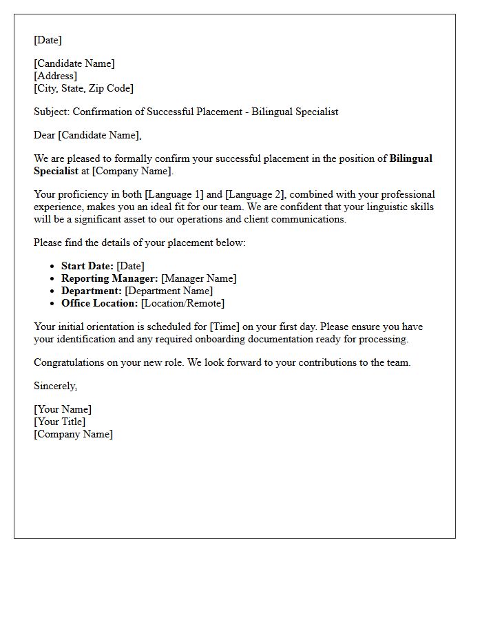 Successful Placement Letter for Bilingual Specialist Position