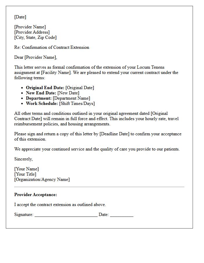 Locum Tenens Contract Extension Confirmation Letter