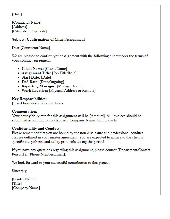 Contract Workforce Client Assignment Confirmation Letter