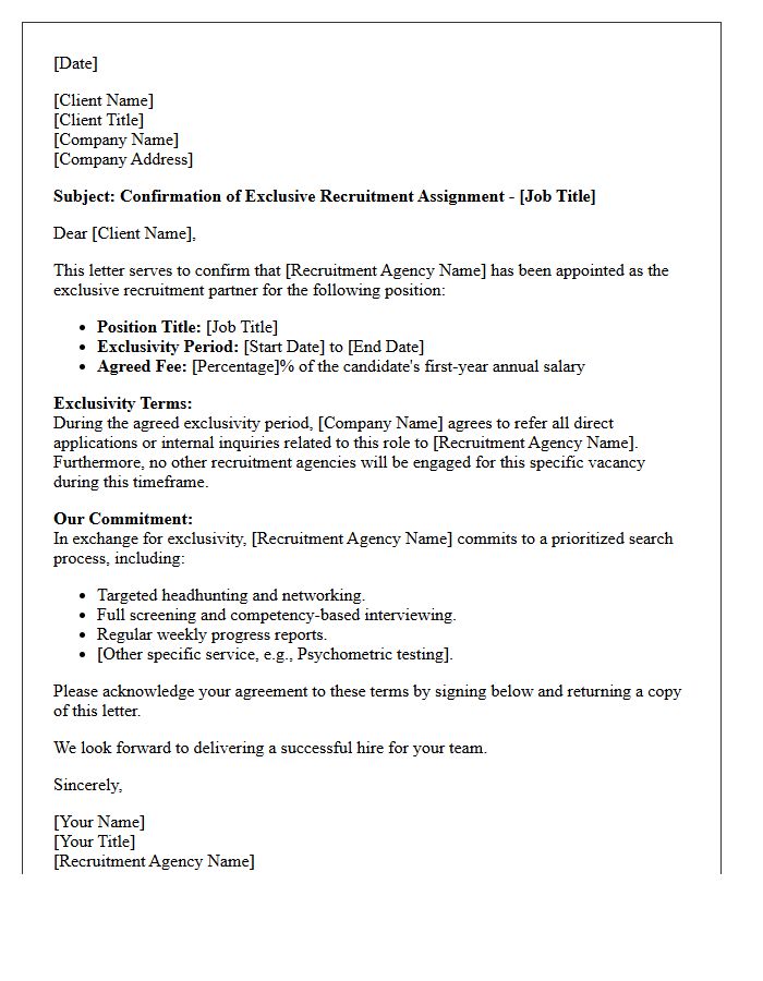 Exclusive Recruitment Client Assignment Confirmation Letter