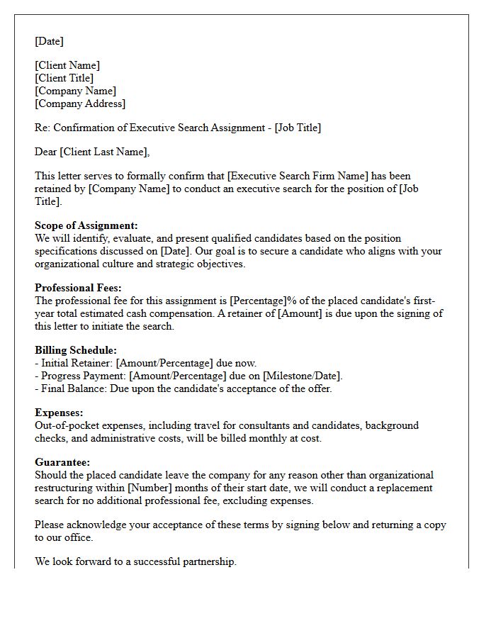 Executive Search Client Assignment Confirmation Letter