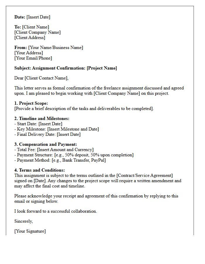 Freelance Talent Client Assignment Confirmation Letter