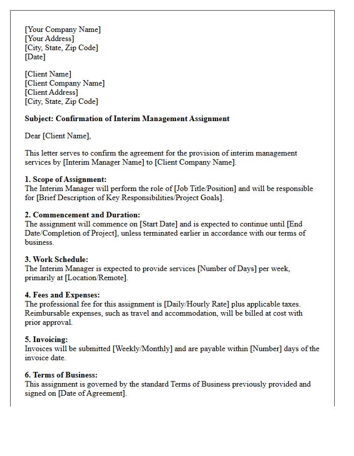 Interim Management Client Assignment Confirmation Letter