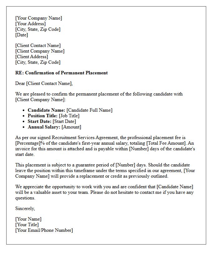 Permanent Placement Client Assignment Confirmation Letter
