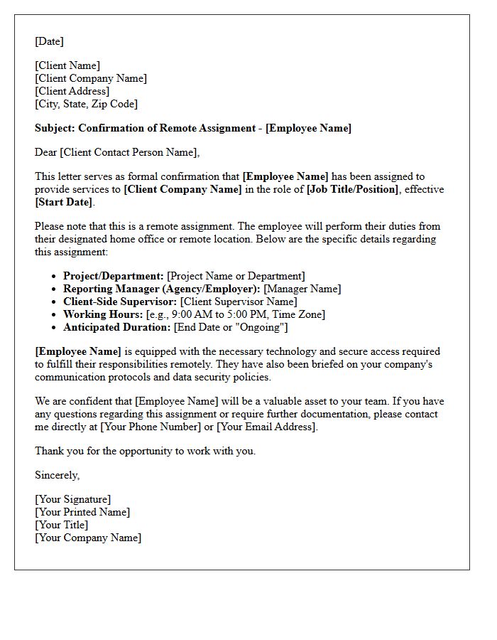 Remote Worker Client Assignment Confirmation Letter