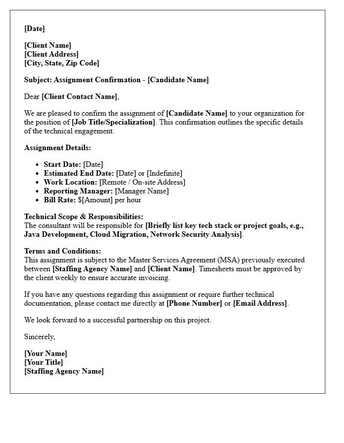 Specialized Tech Staffing Client Assignment Confirmation Letter