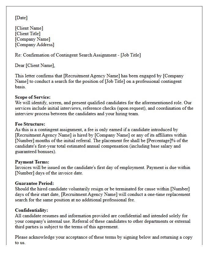 Standard Contingent Search Client Assignment Confirmation Letter