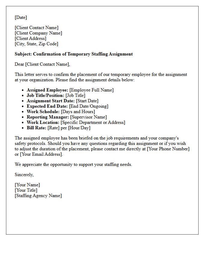 Temporary Staffing Client Assignment Confirmation Letter