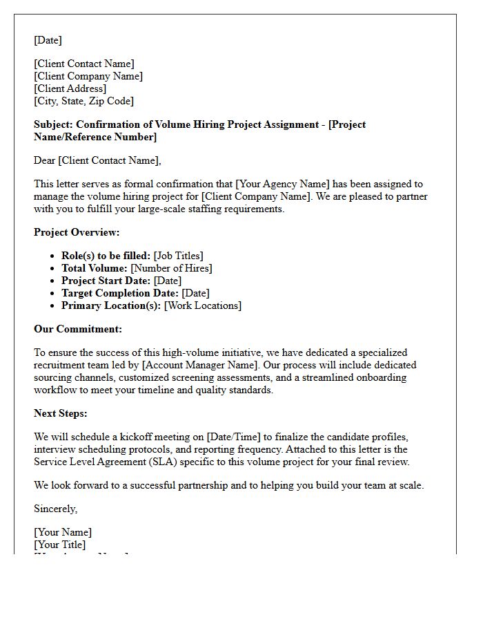Volume Hiring Project Client Assignment Confirmation Letter