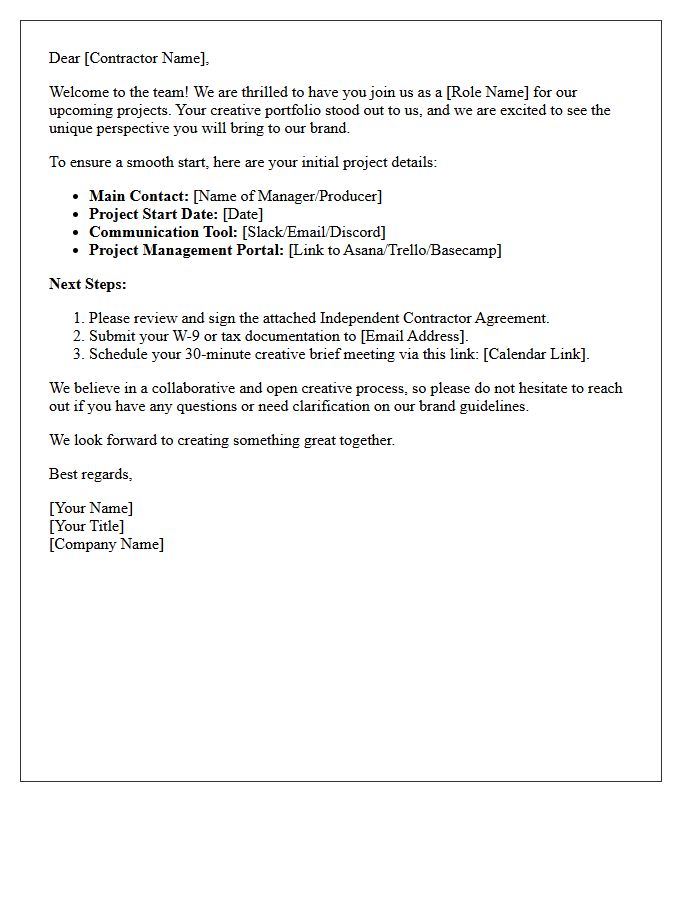 Creative Professional Contractor Welcome Letter
