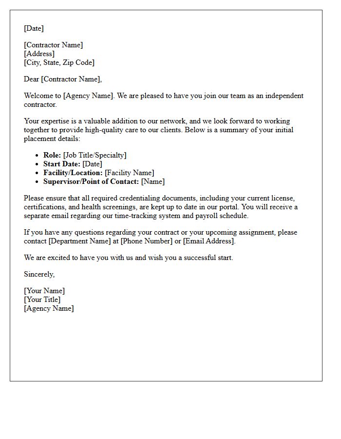 Healthcare Agency Contractor Welcome Letter