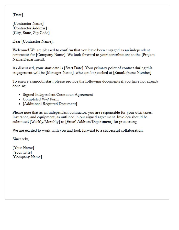 Independent Contractor Welcome Letter