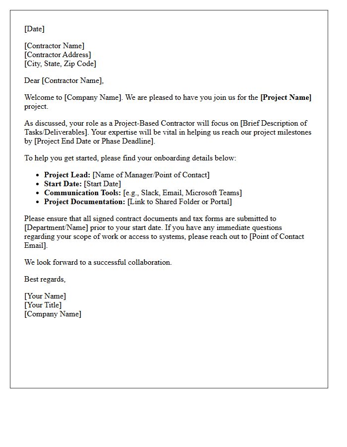 Project Based Contractor Welcome Letter