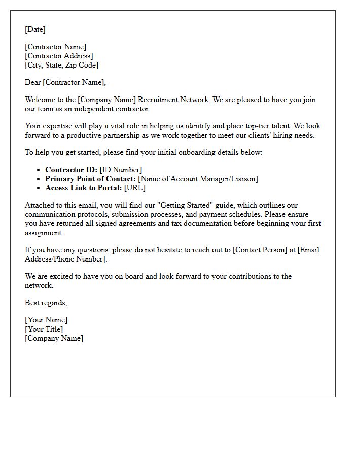 Recruitment Network Contractor Welcome Letter