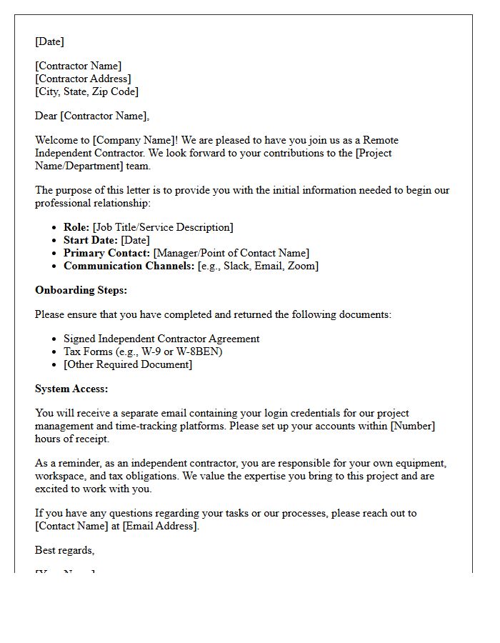 Remote Independent Contractor Welcome Letter