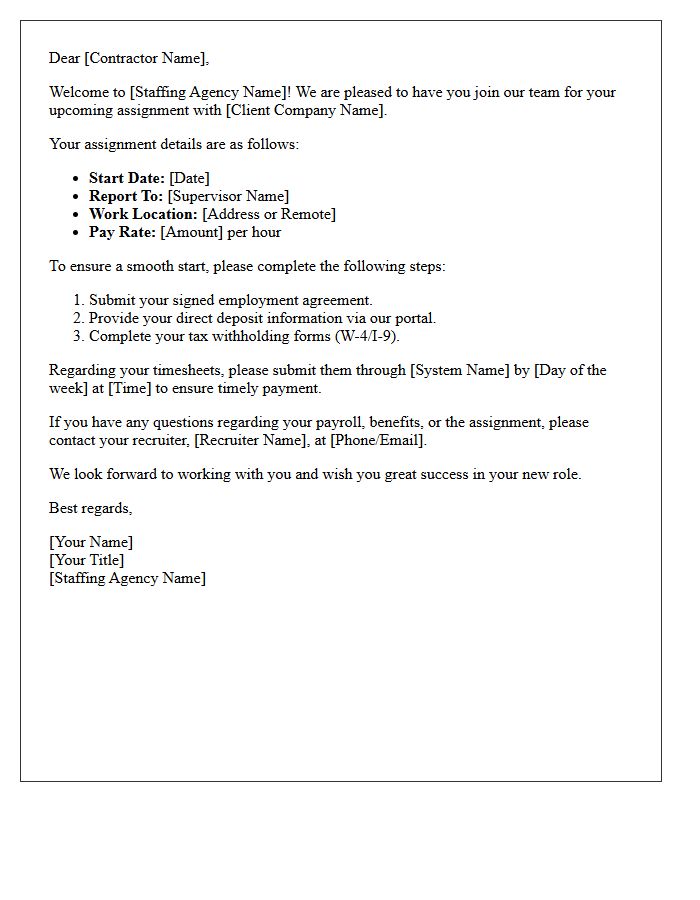Staffing Agency Contractor Welcome Letter