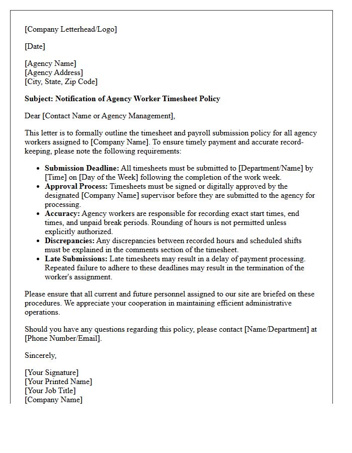 Agency Worker Timesheet Policy Letter