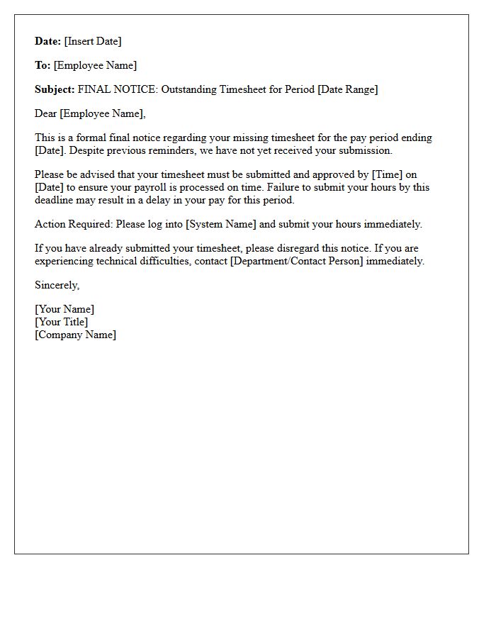 Final Notice Missing Timesheet Letter