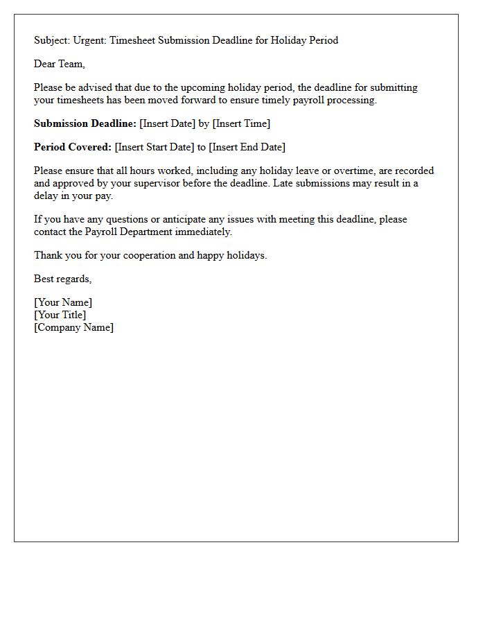 Holiday Period Timesheet Submission Letter