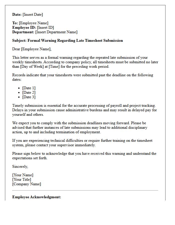 Late Timesheet Submission Warning Letter