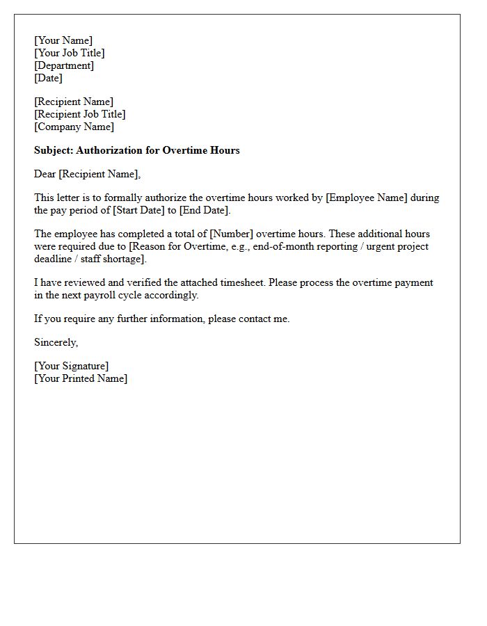 Overtime Timesheet Authorization Letter