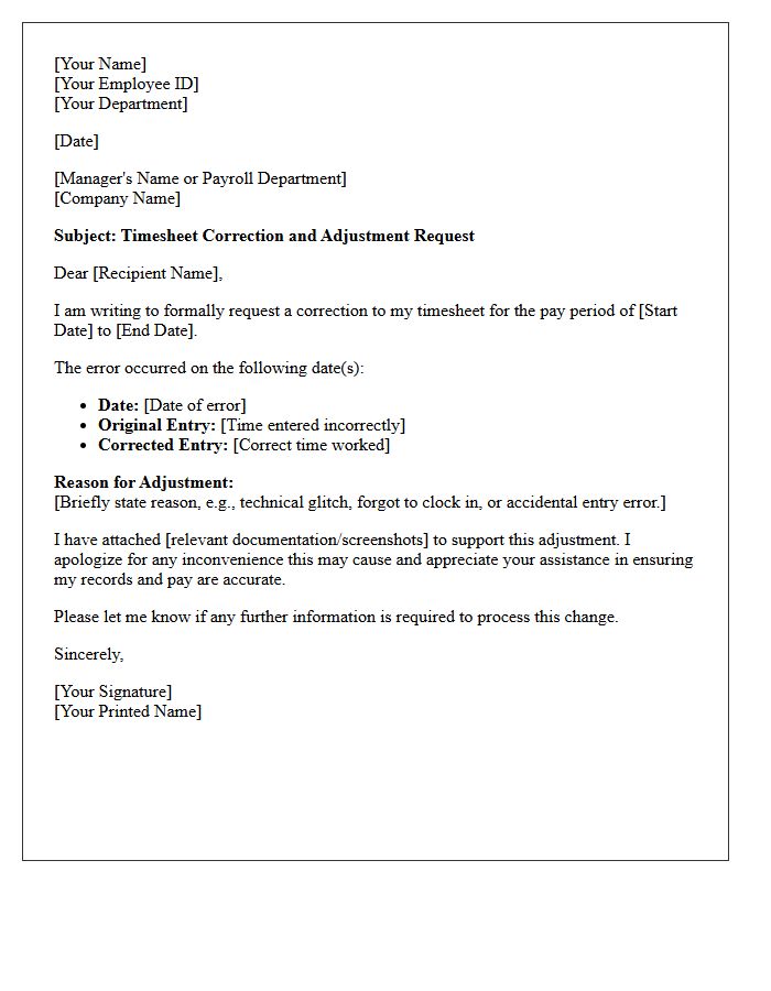 Timesheet Correction And Adjustment Letter