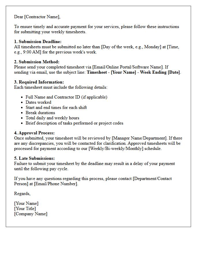 Weekly Contractor Timesheet Instruction Letter