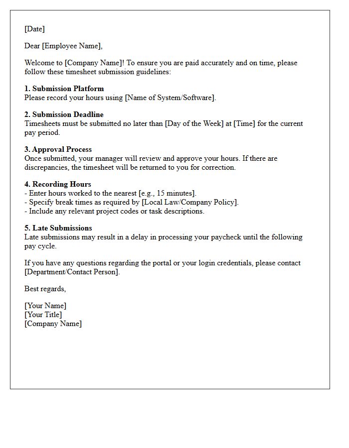 Welcome Timesheet Submission Guidelines Letter