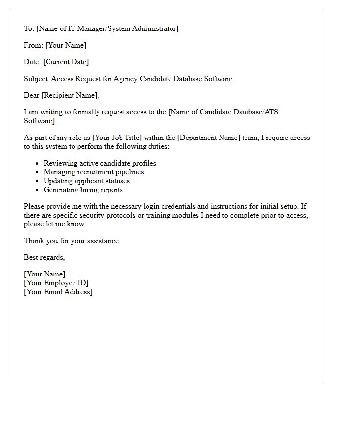 Agency Candidate Database Software Access Request Letter