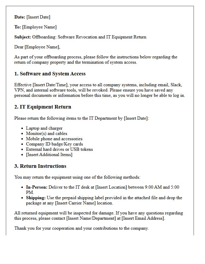 Offboarding Software Revocation and IT Equipment Return Letter