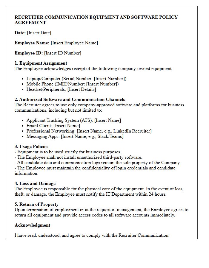 Recruiter Communication Equipment and Software Policy Agreement Letter