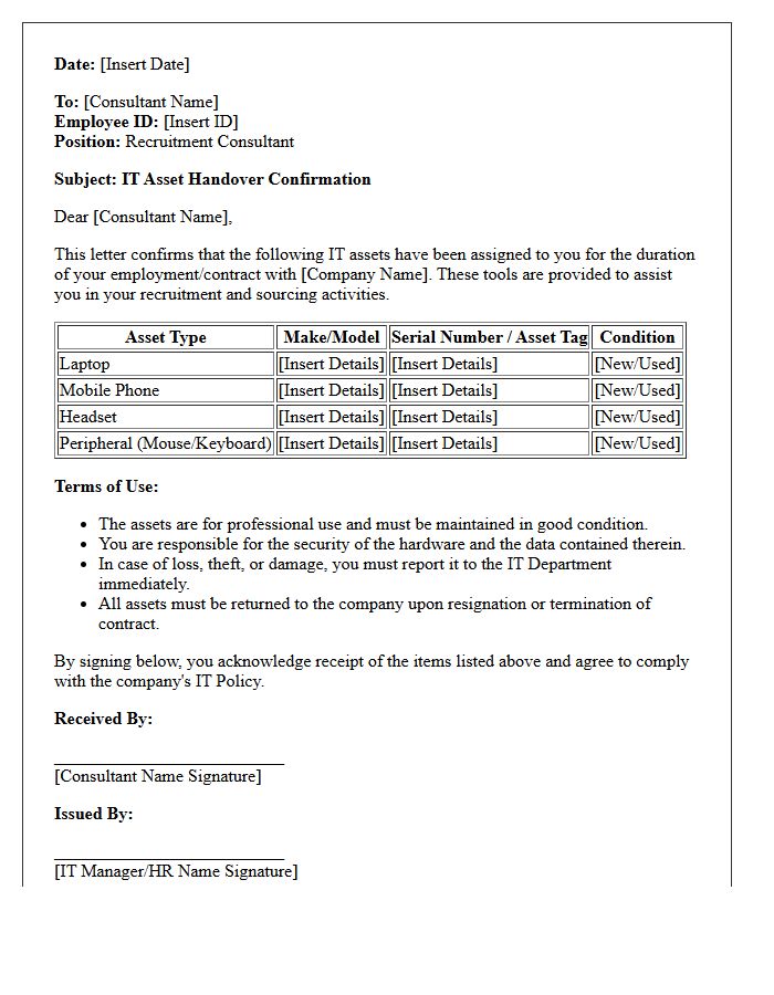 Recruitment Consultant IT Asset Handover Letter