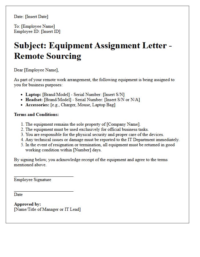 Remote Sourcing Laptop and Headset Assignment Letter