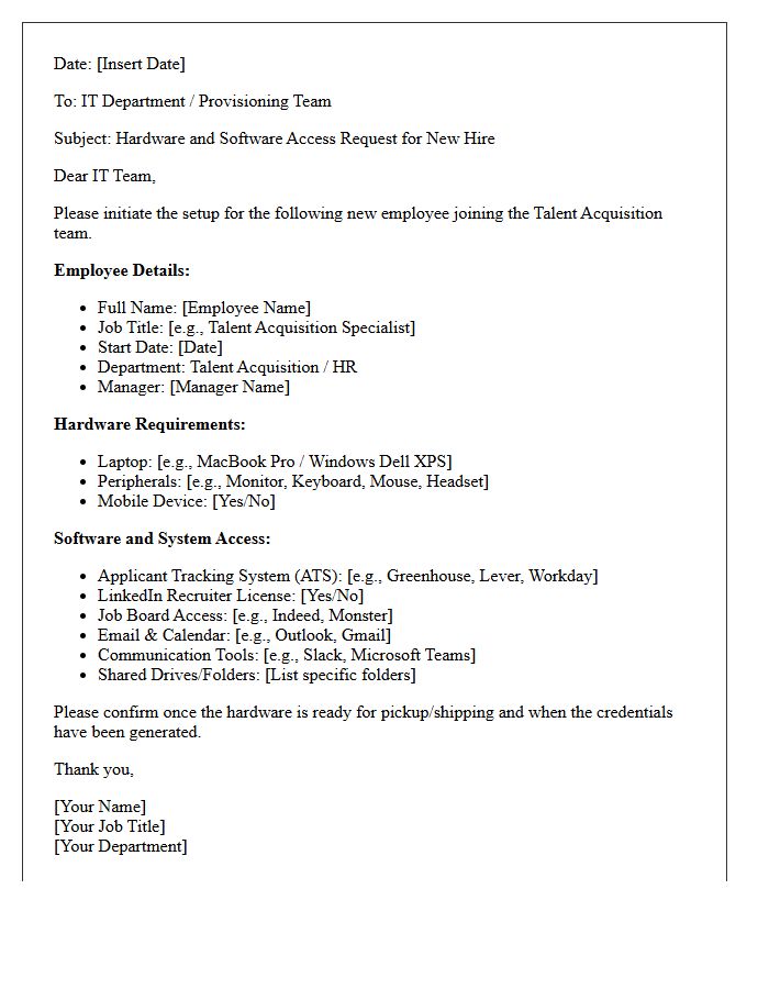 Talent Acquisition Hardware and Software Access Letter
