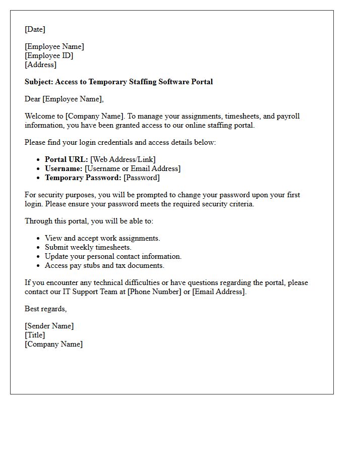 Temporary Staffing Software Portal Access Letter