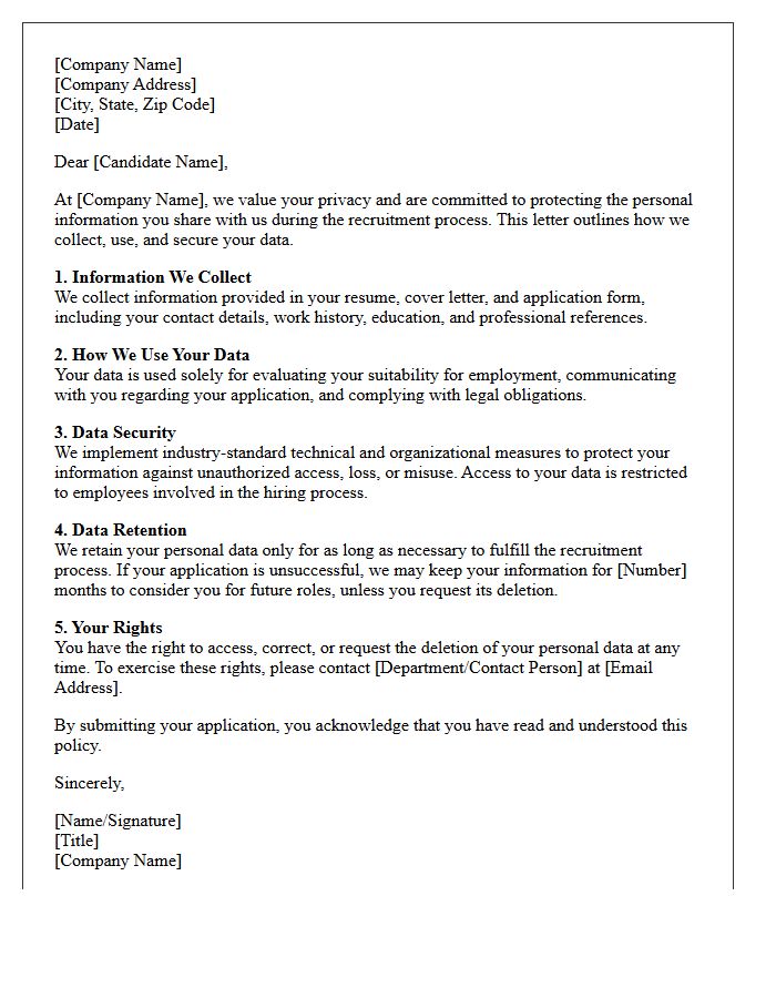 Candidate Data Security and Privacy Policy Letter