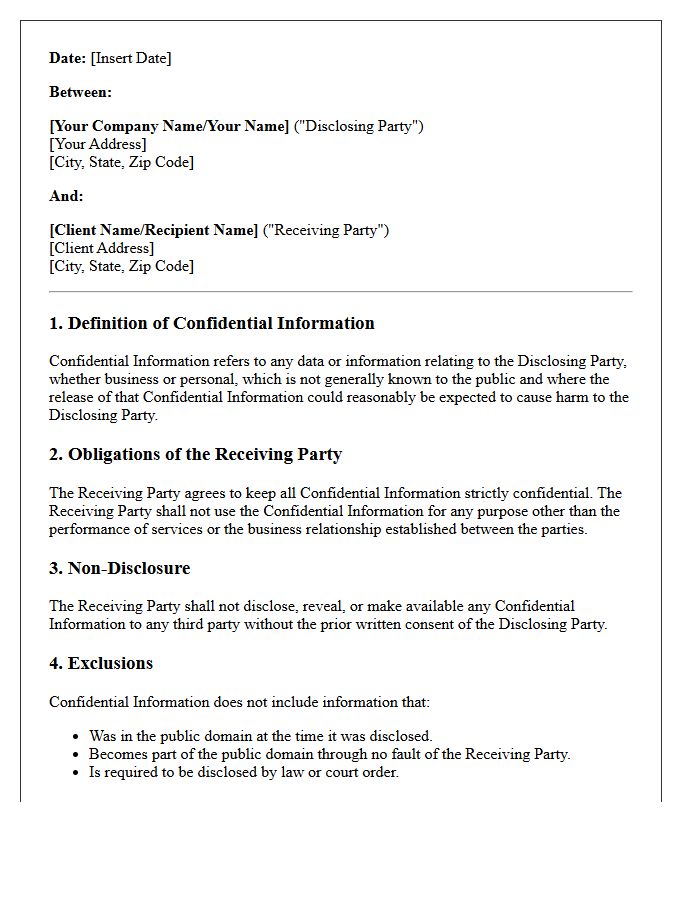 Client Confidentiality and Non-Disclosure Agreement Letter