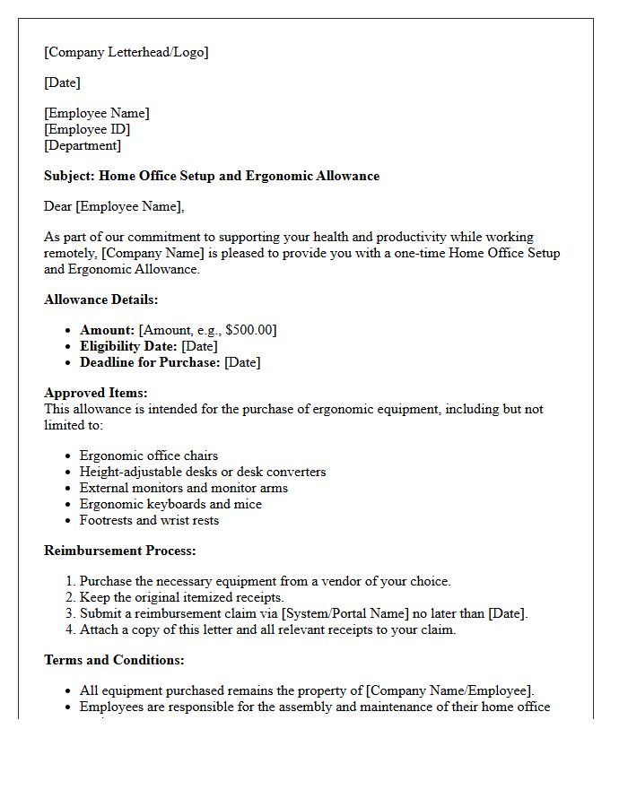Home Office Setup and Ergonomic Allowance Letter