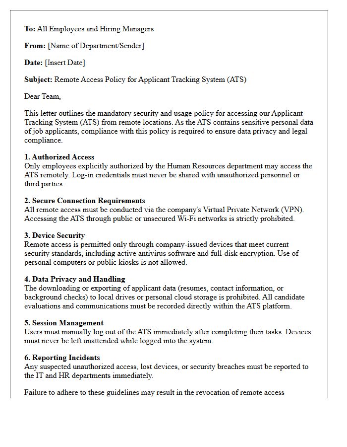 Remote Applicant Tracking System Access Policy Letter