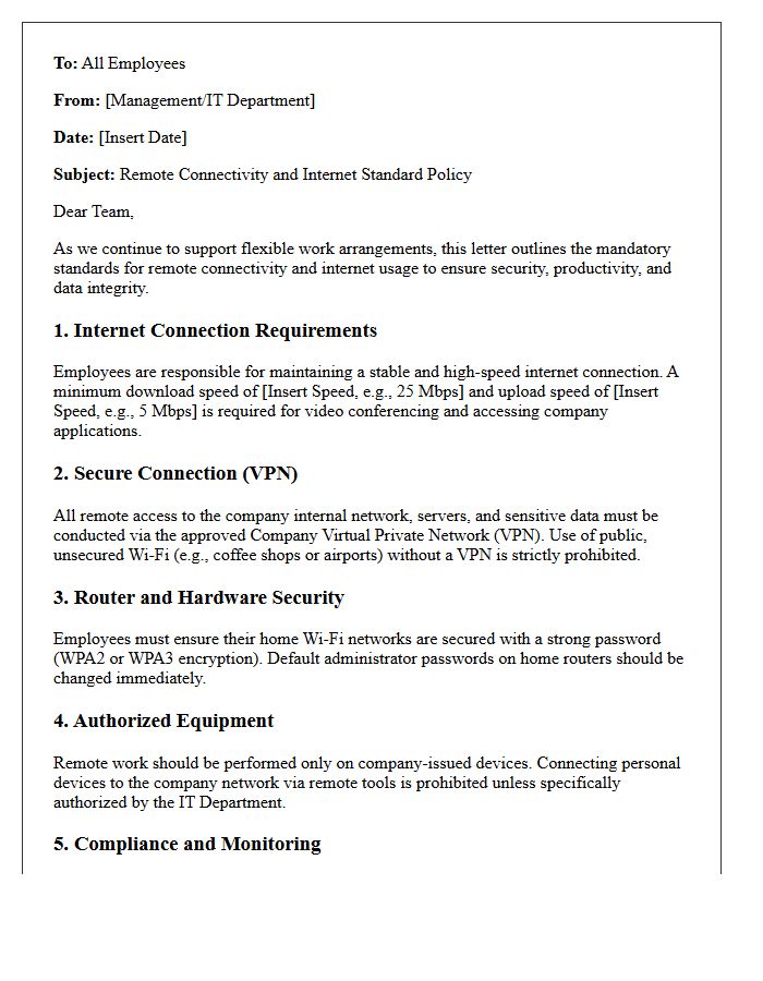 Remote Connectivity and Internet Standard Policy Letter