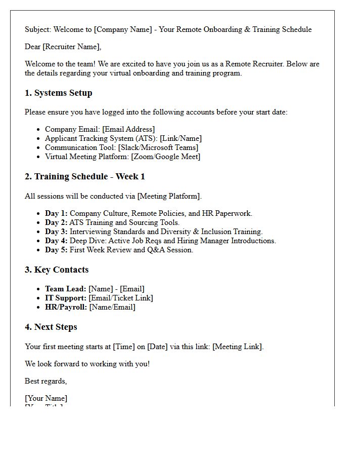 Remote Recruiter Onboarding and Virtual Training Letter