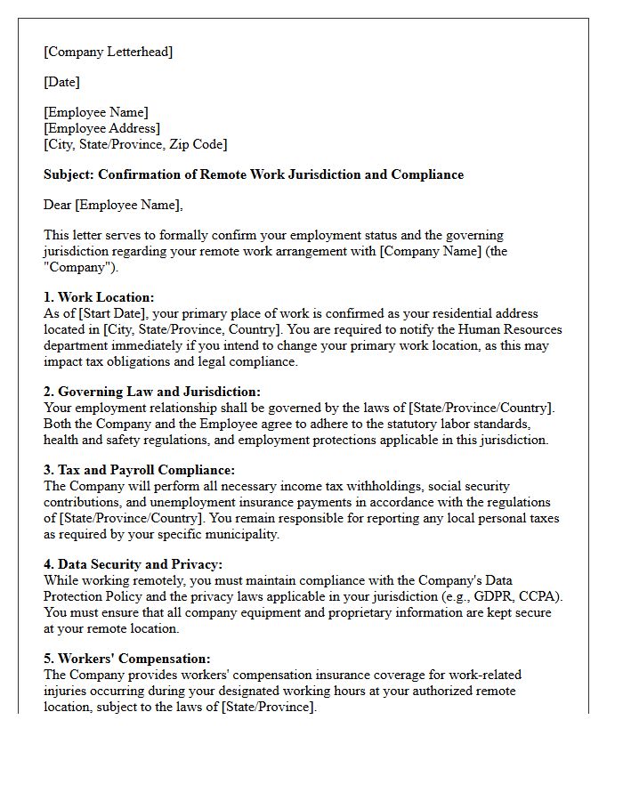 Remote Worker Employment Compliance and Jurisdiction Letter