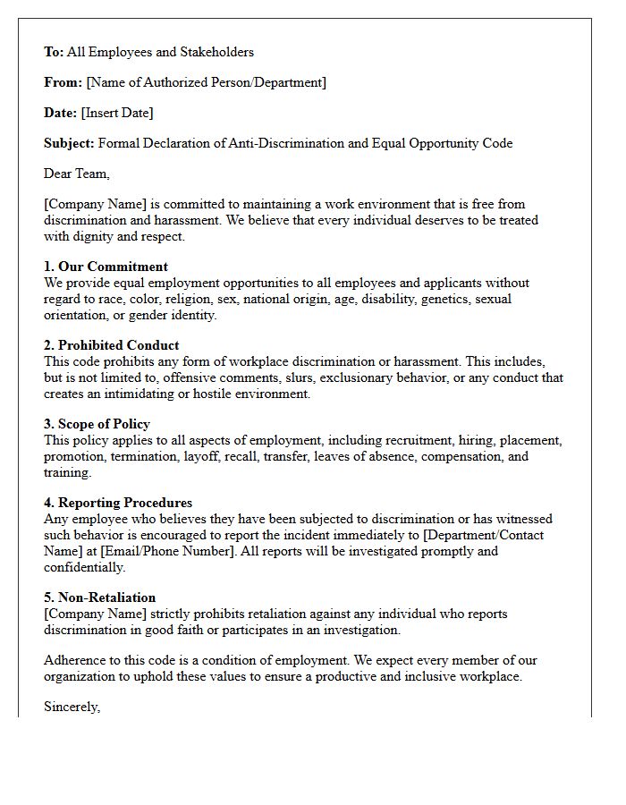 Anti-Discrimination and Equal Opportunity Code Letter