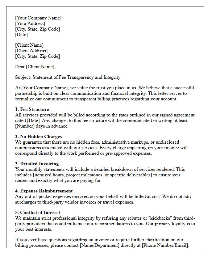 Client Fee Transparency and Integrity Letter