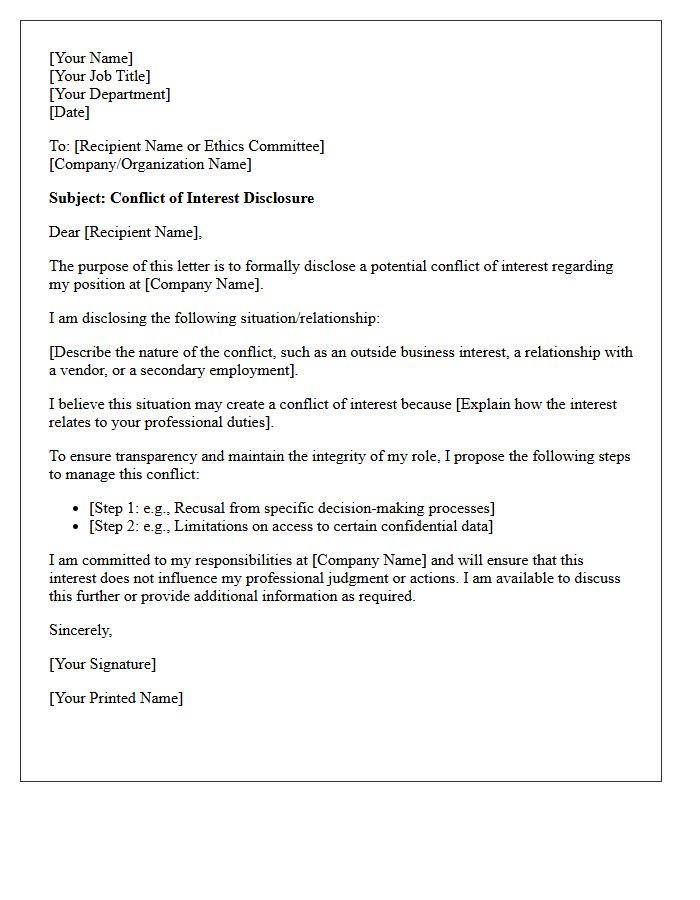 Conflict of Interest Disclosure Letter