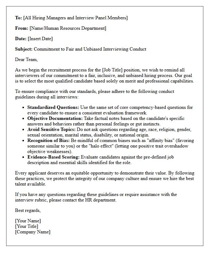 Fair and Unbiased Interviewing Conduct Letter