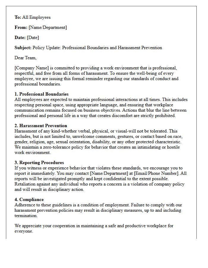 Professional Boundaries and Harassment Prevention Letter