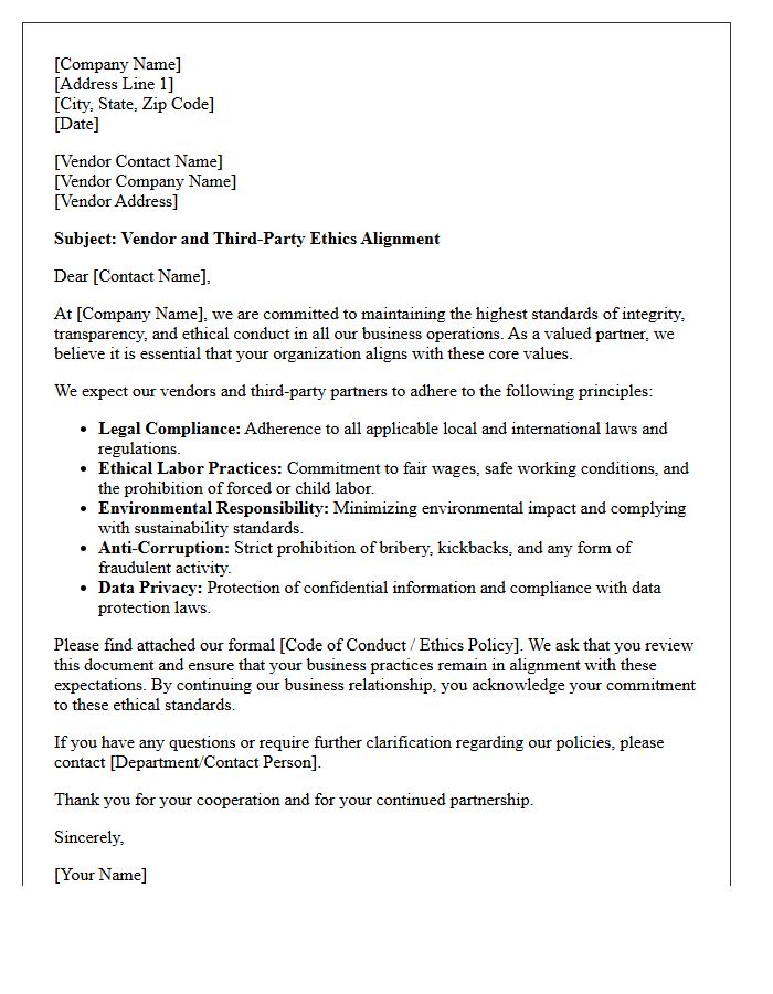 Vendor and Third-Party Ethics Alignment Letter