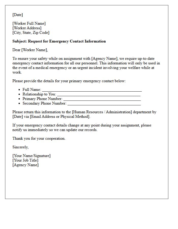 Agency Worker Emergency Contact Request Letter