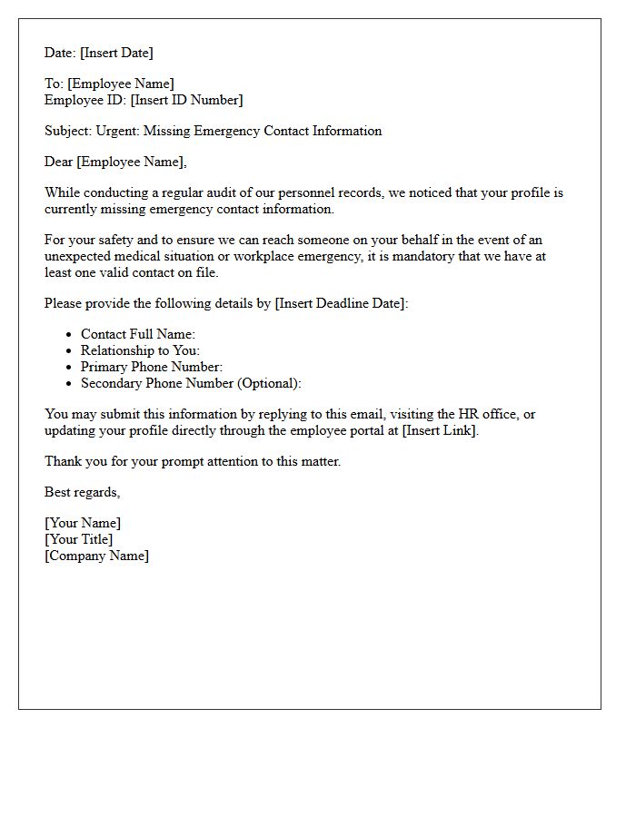 Missing Profile Information Emergency Contact Request Letter